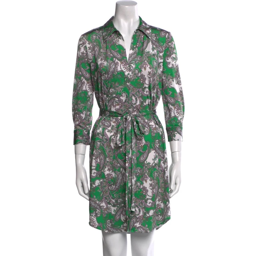 L'AGENCE Addison Green Paisley Print Shirt Dress Sz M